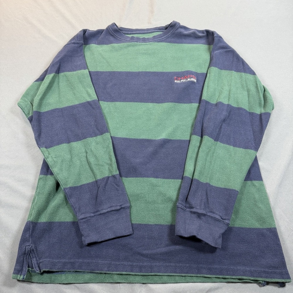Chaps Ralph Lauren Long Sleeve T-Shirt Men's Medium Blue Green Stripe Logo‎ Tee